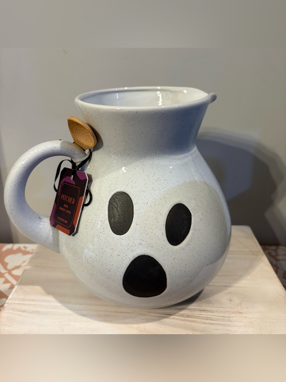 White Speckled Ghost Pitcher with Black Face -